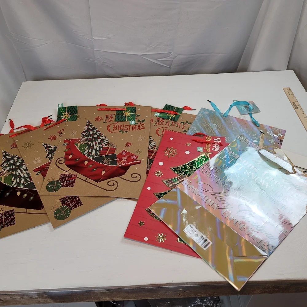 Festive Christmas Gift Bags Set - Red, Gold, and Silver